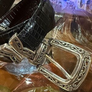 Elegant Brighton Reversible Black to Brown Leather Belt with Silver Buckle